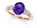 Rose gold Three-Stone Oval Cut Tanzanite Ring with Pear  Side Stones in Four-Prong Setting_37