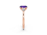Rose gold Three-Stone Oval Cut Tanzanite Ring with Pear  Side Stones in Four-Prong Setting_38