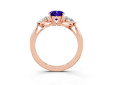 Rose gold Three-Stone Oval Cut Tanzanite Ring with Pear  Side Stones in Four-Prong Setting_39