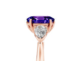 Rose gold Three-Stone Oval Cut Tanzanite Ring with Pear  Side Stones in Four-Prong Setting_41