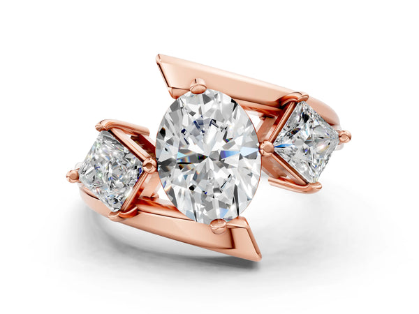 Rose gold Three-Stone Oval Cut Tension Band Ring with Four-Prong Setting