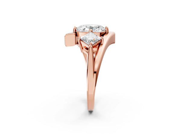 Rose gold Three-Stone Oval Cut Tension Band Ring with Four-Prong Setting
