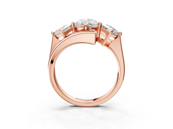 Rose gold Three-Stone Oval Cut Tension Band Ring with Four-Prong Setting