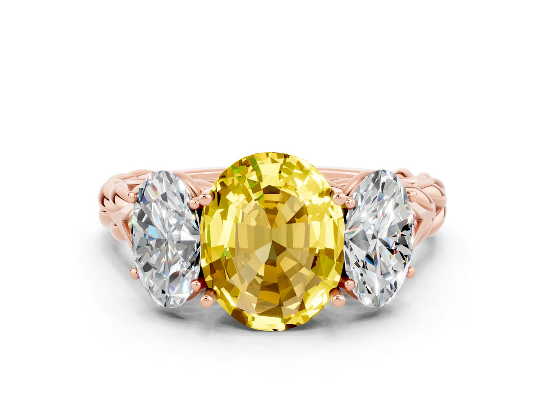 Rose gold Three-Stone Oval Cut Yellow Sapphire Braided Band Ring with Four-Prong Setting_36