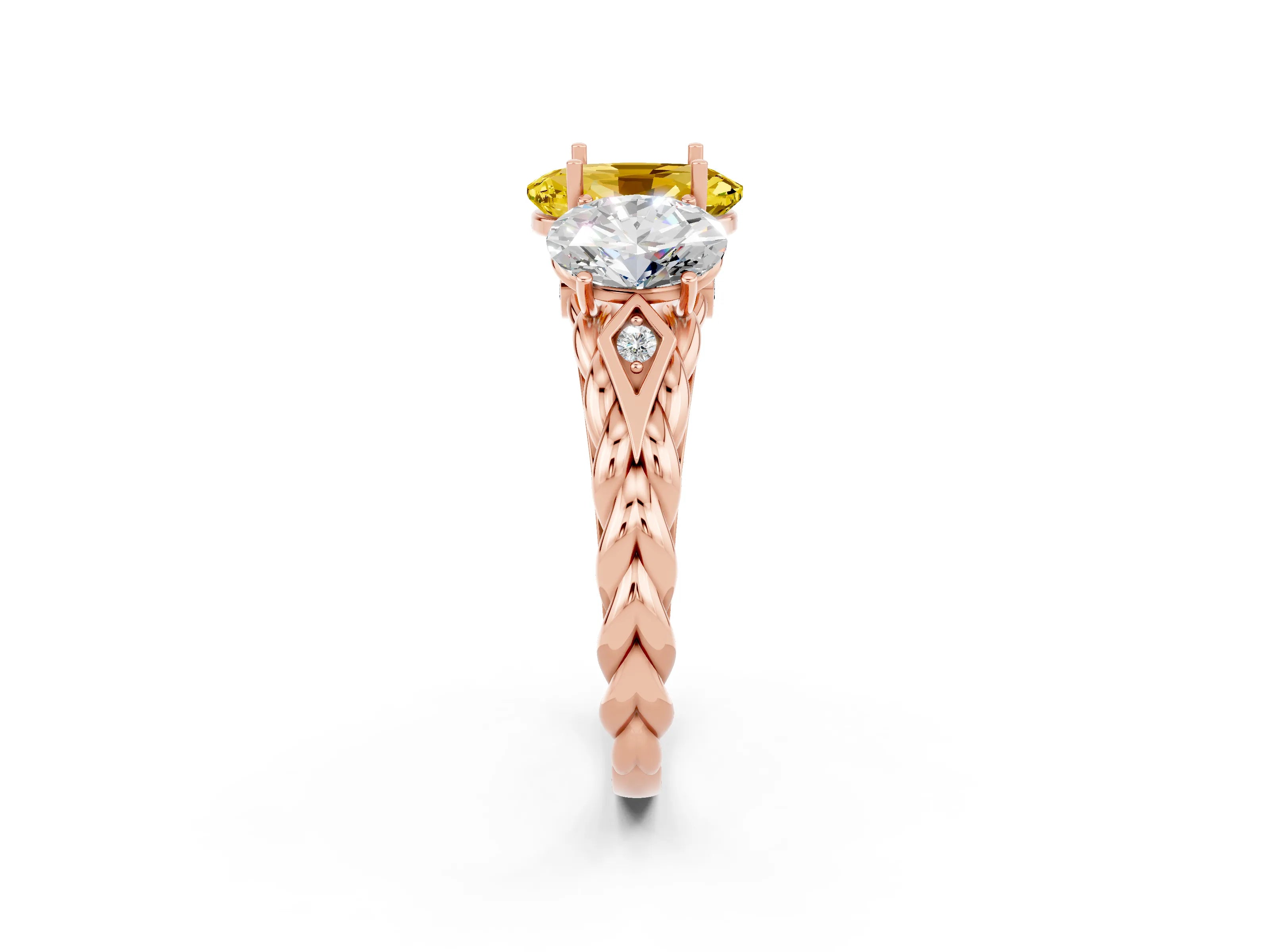 Rose gold Three-Stone Oval Cut Yellow Sapphire Braided Band Ring with Four-Prong Setting_38