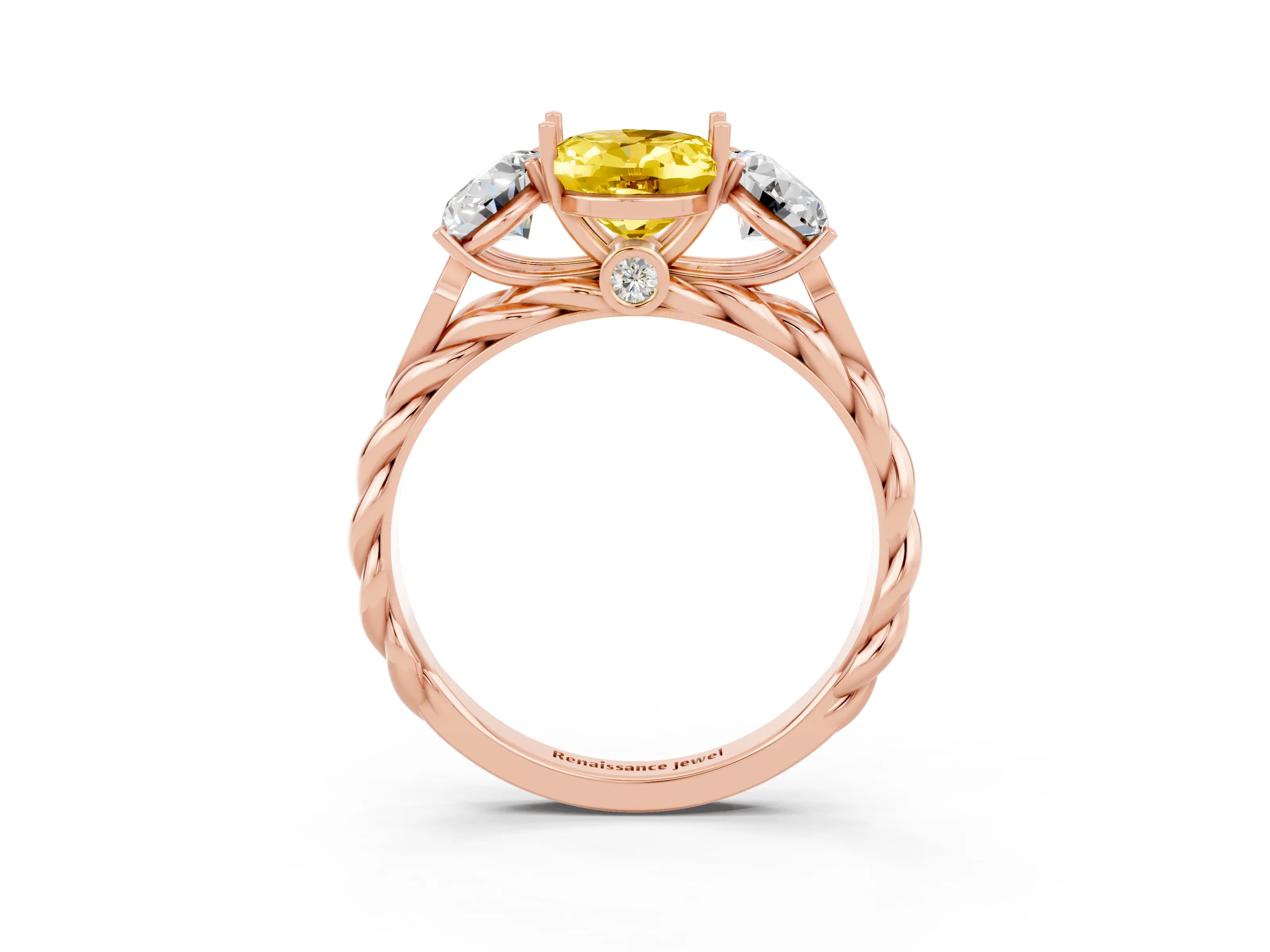 Rose gold Three-Stone Oval Cut Yellow Sapphire Braided Band Ring with Four-Prong Setting_39