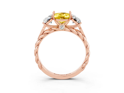 Rose gold Three-Stone Oval Cut Yellow Sapphire Braided Band Ring with Four-Prong Setting_39