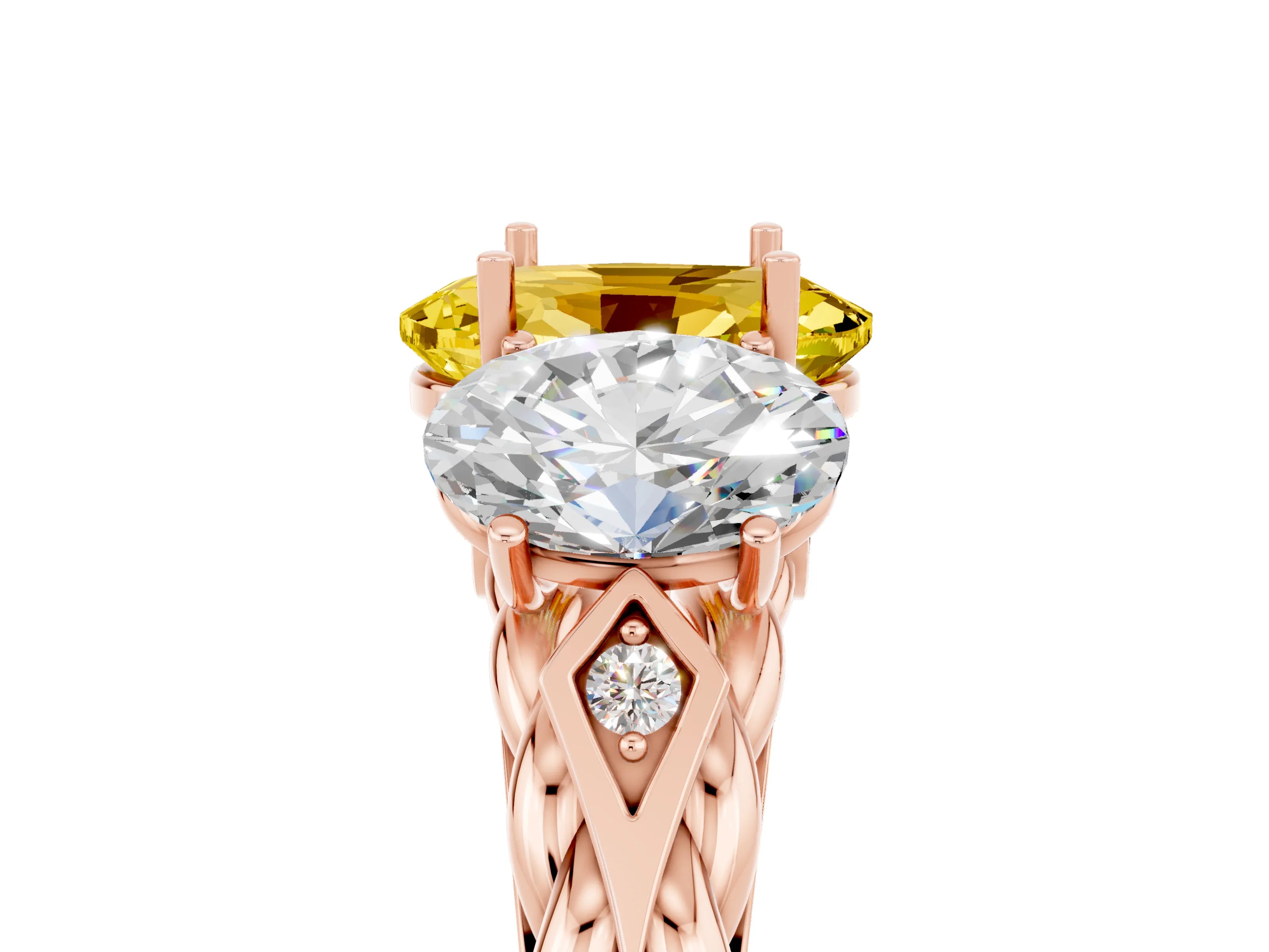 Rose gold Three-Stone Oval Cut Yellow Sapphire Braided Band Ring with Four-Prong Setting_41