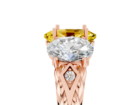 Rose gold Three-Stone Oval Cut Yellow Sapphire Braided Band Ring with Four-Prong Setting_41