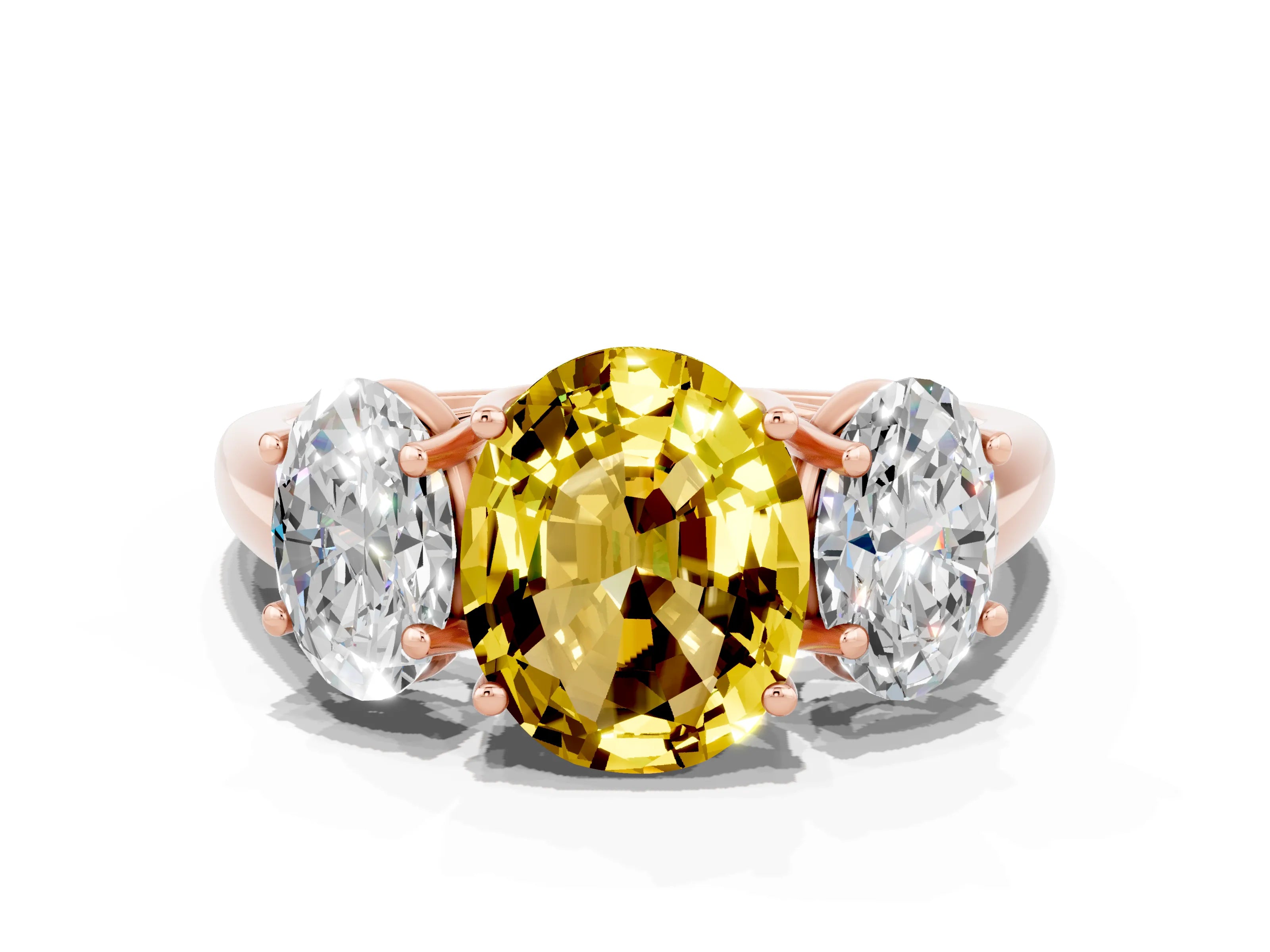 Rose gold Three-Stone Oval Cut Yellow Sapphire Engagement Ring with Prong Setting
