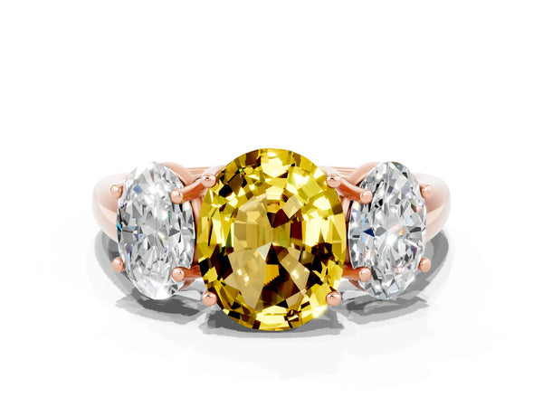 Rose gold Three-Stone Oval Cut Yellow Sapphire Engagement Ring with Prong Setting