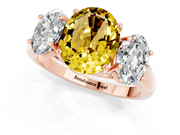 Rose gold Three-Stone Oval Cut Yellow Sapphire Engagement Ring with Prong Setting