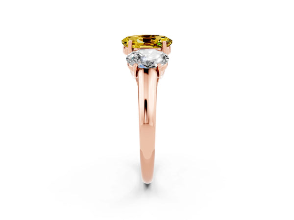 Rose gold Three-Stone Oval Cut Yellow Sapphire Engagement Ring with Prong Setting