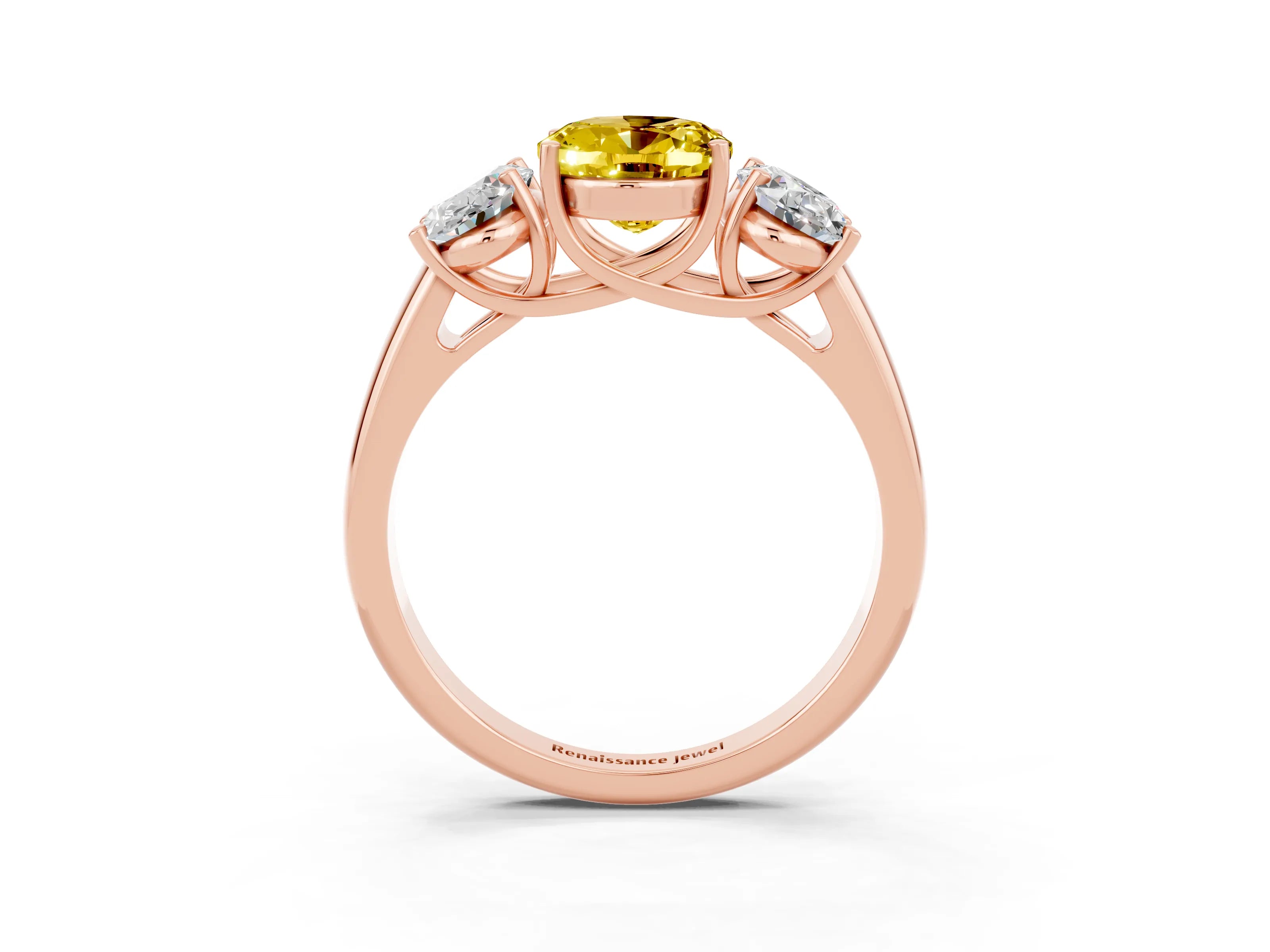 Rose gold Three-Stone Oval Cut Yellow Sapphire Engagement Ring with Prong Setting_3