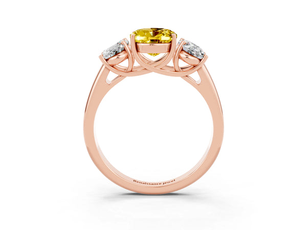 Rose gold Three-Stone Oval Cut Yellow Sapphire Engagement Ring with Prong Setting