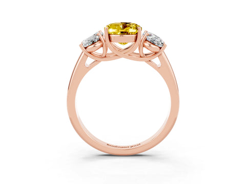 Rose gold Three-Stone Oval Cut Yellow Sapphire Engagement Ring with Prong Setting_3