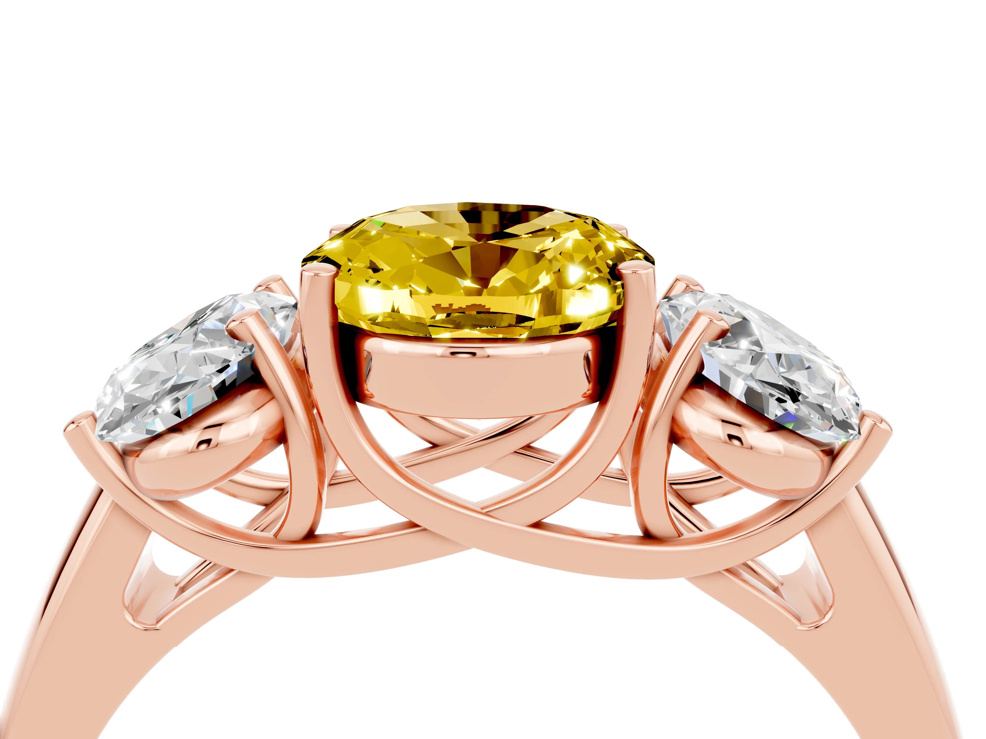 Rose gold Three-Stone Oval Cut Yellow Sapphire Engagement Ring with Prong Setting_4