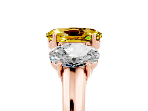 Rose gold Three-Stone Oval Cut Yellow Sapphire Engagement Ring with Prong Setting_5
