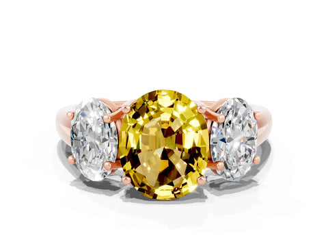 Rose gold Three-Stone Oval Cut Yellow Sapphire Engagement Ring with Prong Setting
