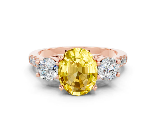 Rose gold Three-Stone Oval Cut Yellow Sapphire Pavé Band with Four-Prong Setting