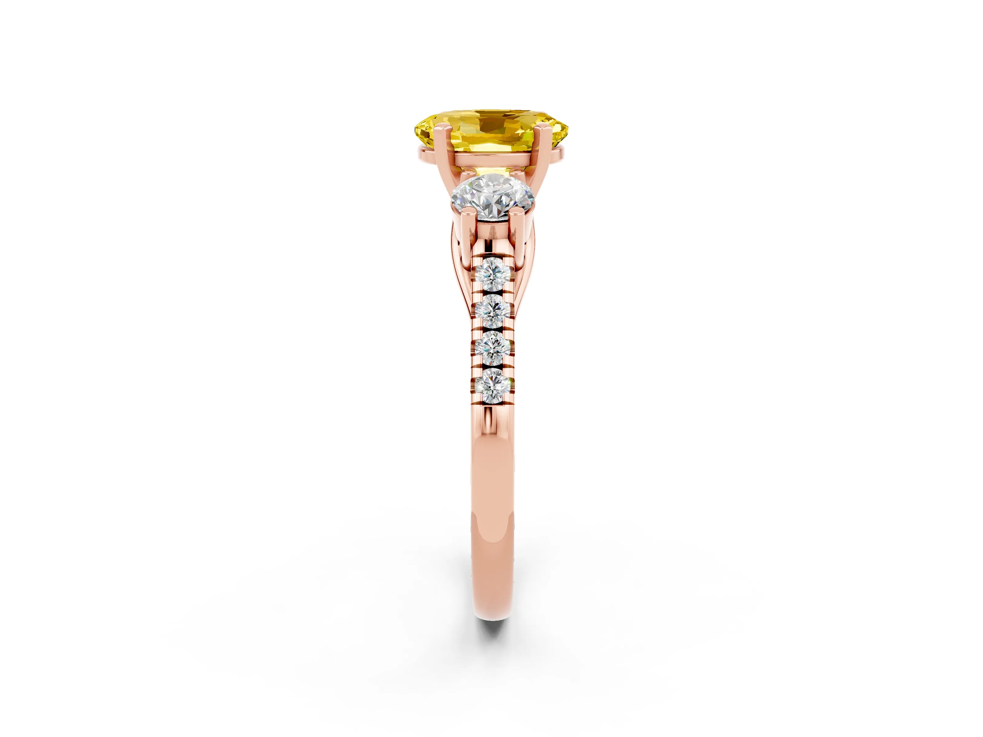 Rose gold Three-Stone Oval Cut Yellow Sapphire Pavé Band with Four-Prong Setting_26