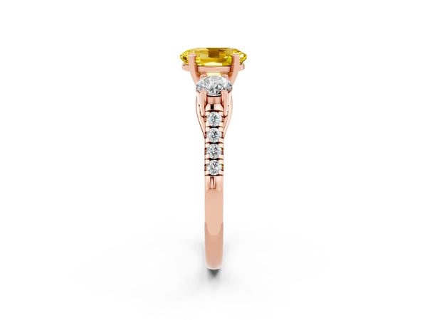 Rose gold Three-Stone Oval Cut Yellow Sapphire Pavé Band with Four-Prong Setting