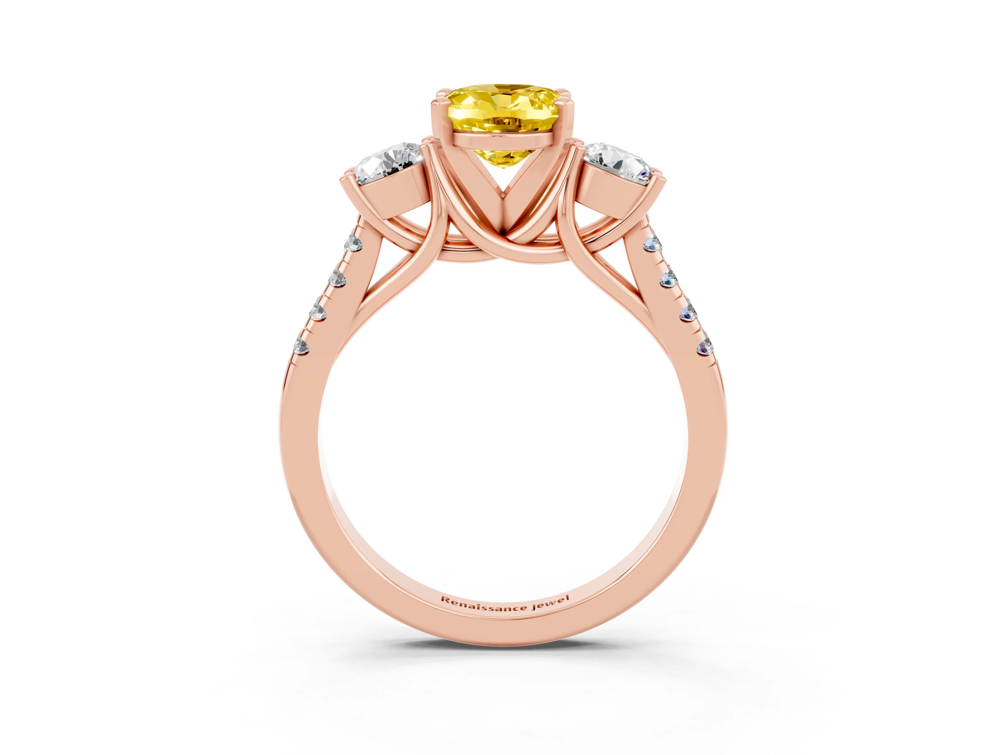 Rose gold Three-Stone Oval Cut Yellow Sapphire Pavé Band with Four-Prong Setting_27