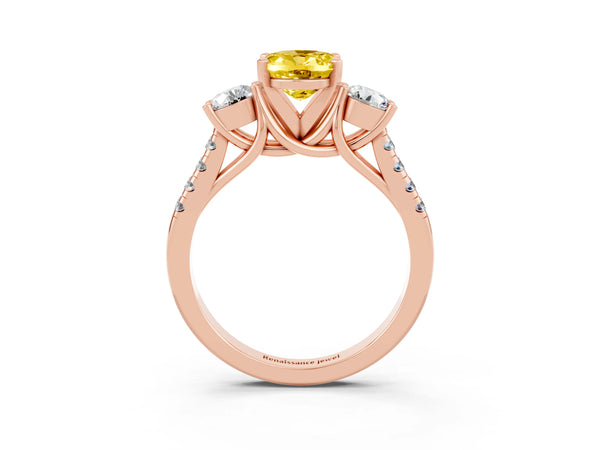 Rose gold Three-Stone Oval Cut Yellow Sapphire Pavé Band with Four-Prong Setting