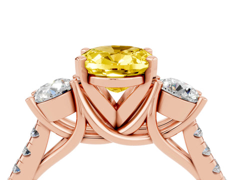 Rose gold Three-Stone Oval Cut Yellow Sapphire Pavé Band with Four-Prong Setting_28