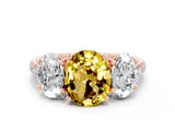 Rose gold Three-Stone Oval Cut Yellow Sapphire Ring with Pavé Band and Prong Setting_36