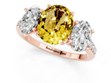 Rose gold Three-Stone Oval Cut Yellow Sapphire Ring with Pavé Band and Prong Setting_37