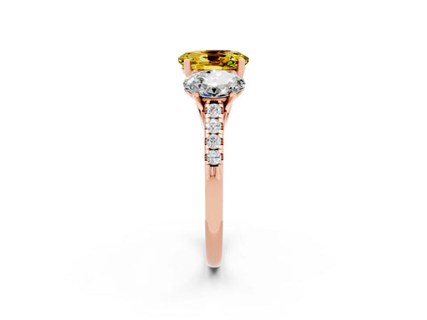 Rose gold Three-Stone Oval Cut Yellow Sapphire Ring with Pavé Band and Prong Setting_38