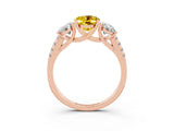 Rose gold Three-Stone Oval Cut Yellow Sapphire Ring with Pavé Band and Prong Setting_39