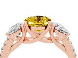 Rose gold Three-Stone Oval Cut Yellow Sapphire Ring with Pavé Band and Prong Setting_40