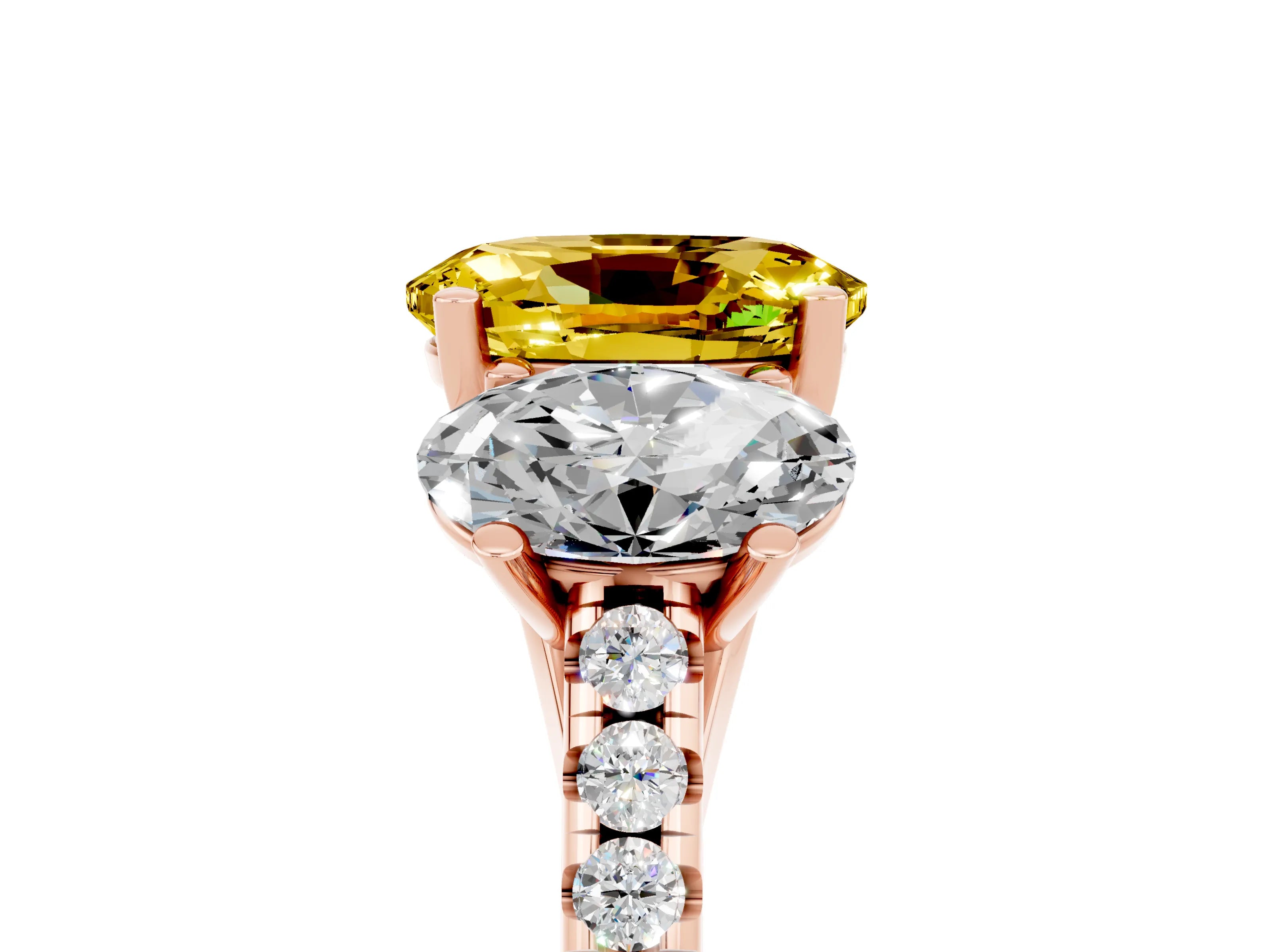 Rose gold Three-Stone Oval Cut Yellow Sapphire Ring with Pavé Band and Prong Setting_41