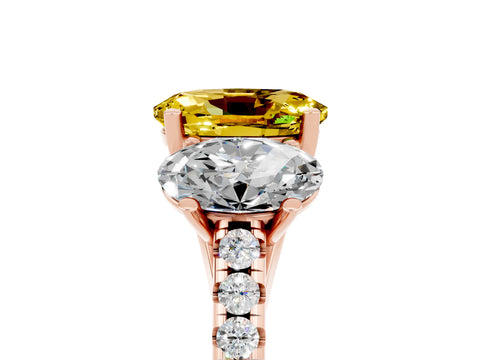Rose gold Three-Stone Oval Cut Yellow Sapphire Ring with Pavé Band and Prong Setting_41