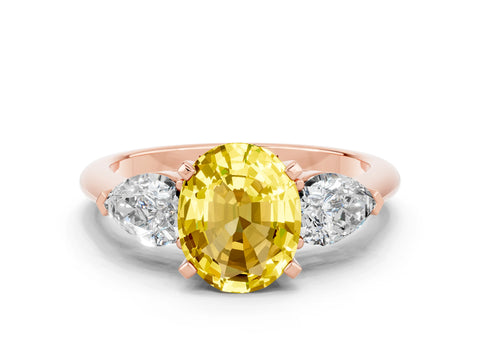 Rose gold Three-Stone Oval Cut Yellow Sapphire Ring with Pear Side Stones and Four-Prong Setting_24