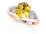 Rose gold Three-Stone Oval Cut Yellow Sapphire Ring with Pear Side Stones and Four-Prong Setting_25