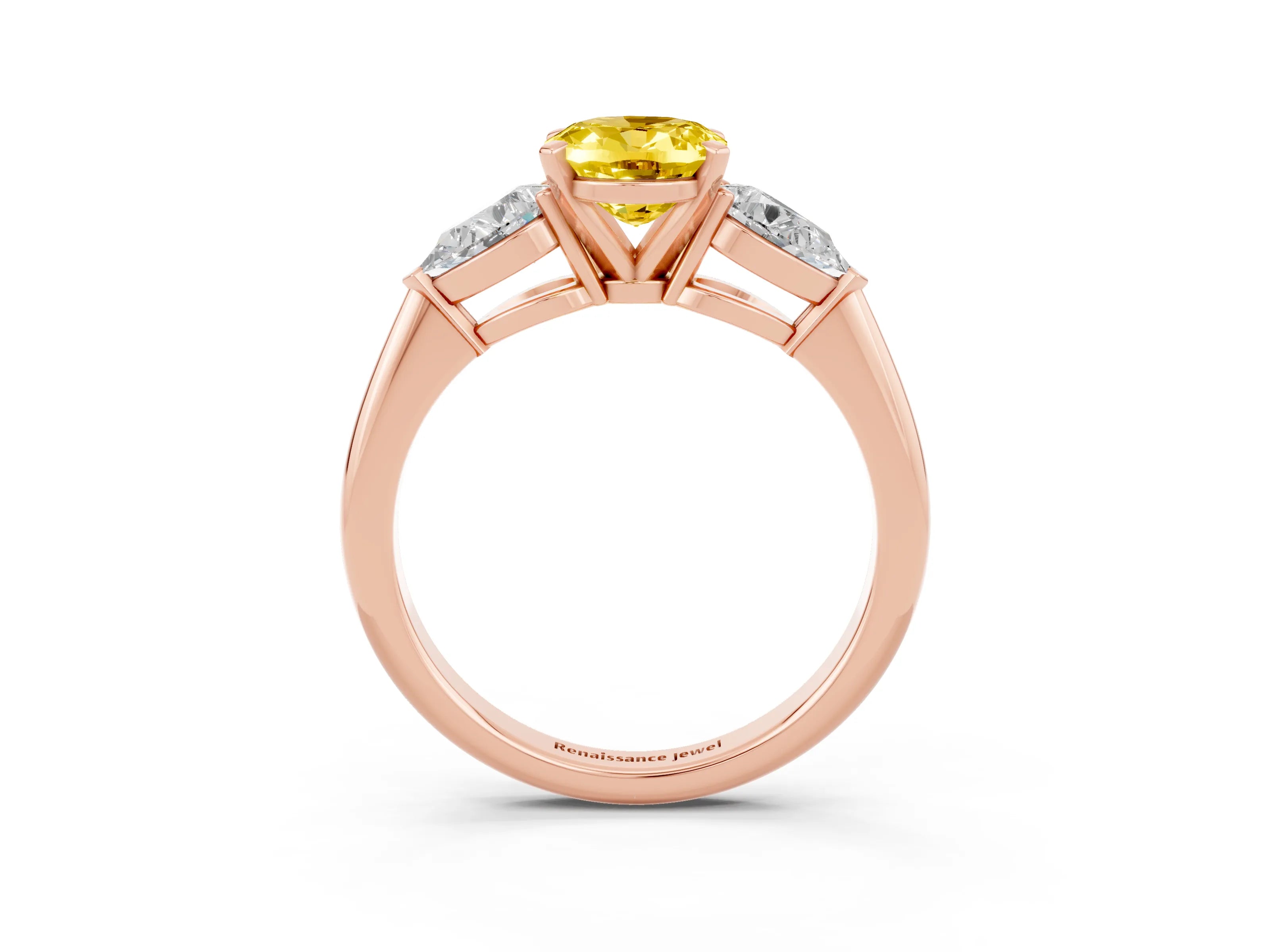 Rose gold Three-Stone Oval Cut Yellow Sapphire Ring with Pear Side Stones and Four-Prong Setting_27