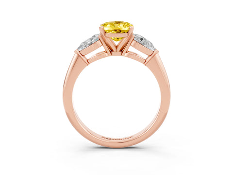 Rose gold Three-Stone Oval Cut Yellow Sapphire Ring with Pear Side Stones and Four-Prong Setting_27