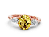Rose gold Three-Stone Oval Cut Yellow Sapphire Ring with Pear  Side Stones in Four-Prong Setting_12