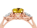 Rose gold Three-Stone Oval Cut Yellow Sapphire Ring with Pear  Side Stones in Four-Prong Setting_16