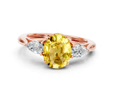 Rose gold Three-Stone Oval Cut Yellow Sapphire Ring with Pear  Side Stones in Four-Prong Setting_36