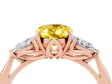 Rose gold Three-Stone Oval Cut Yellow Sapphire Ring with Pear  Side Stones in Four-Prong Setting_40