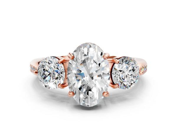 Rose gold Three-Stone Oval Diamond Channel Set Engagement Ring with Prong Setting