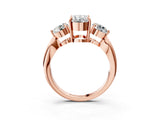 Rose gold Three-Stone Oval Diamond Channel Set Engagement Ring with Prong Setting_26