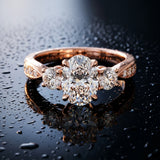 Rose gold Three-Stone Oval Diamond Channel Set Engagement Ring with Prong Setting_6