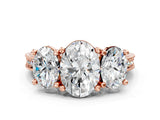 Rose gold Three-Stone Oval Diamond Milgrain Pave Band with Prong Setting