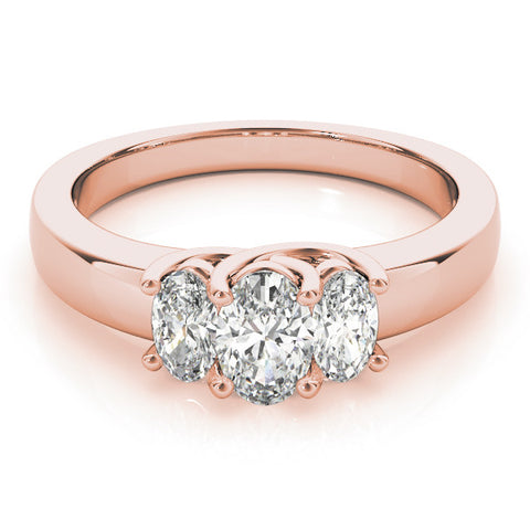 Rose gold Three-Stone Oval Diamond Ring with Channel Band and Prong Setting 1