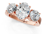 Rose gold Three-Stone Oval Diamond Ring with Round Side Stones, Classic Band, and Four-Prong Setting_7
